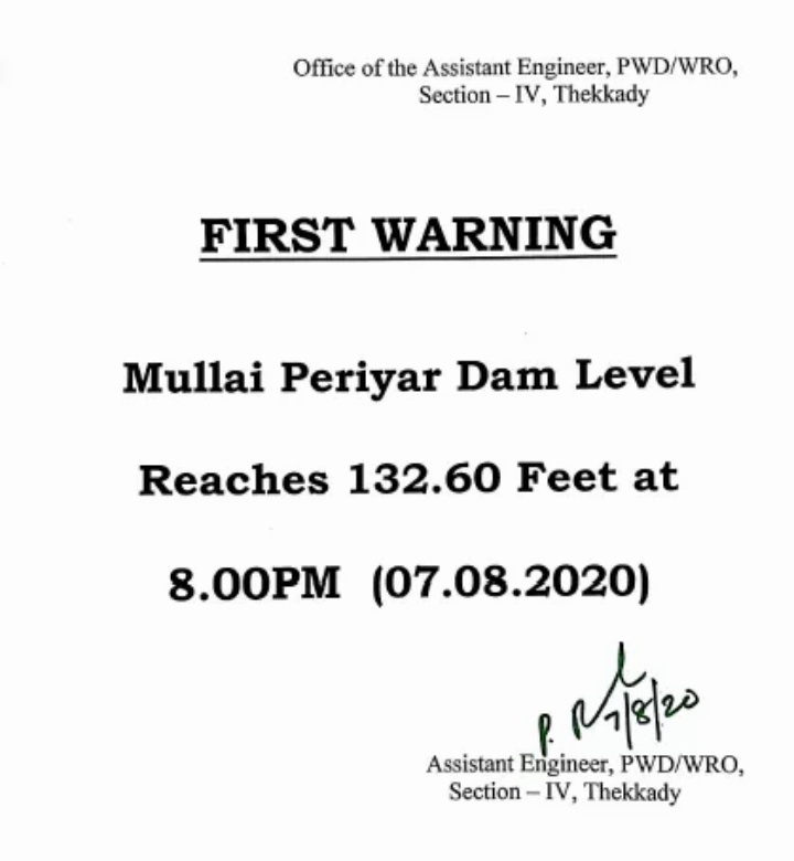 Mullai Periyar warning letter